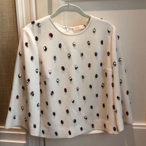 Tory Burch off-white silk top with embellishments